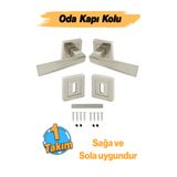 Badem10 Penta Nikel İnox (1 TAKIM: 2 Adet Kol + 2 Adet Rozet + Bağlantı Demiri) Kare Rozetli Oda Kapı Kolu