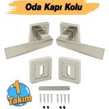 Badem10 Penta Nikel Inoxkare Rozetli Oda Kapı Kolu (1 Takım: 2 Adet Kol + 2 Adet Rozet + Bağlantı Demiri) - 1 Çift