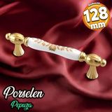 Badem10 Pepuza Gerçek Porselen Altın Gold 128 mm Mobilya Mutfak Kulp Çekmece Dolap Kulplar Kulbu