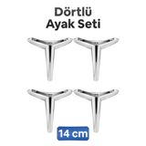 Badem10 Piko 4 Adet Lüks Mobilya Kanepe Sehpa Tv Ünitesi Koltuk Ayağı 14 cm Parlak Krom Baza Ayakları