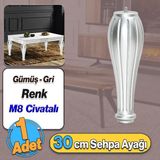 Badem10 Pırlanta Plastik Sehpa Ayağı 30 cm Gümüş Renk 1 Adet Mobilya Orta Sehpası M8 Civatalı Ayak Ayaklar