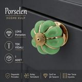 Badem10 Pistak (1 Adet) Yeşil Porselen Gold Metal Renk Düğme Kulp Mobilya Çekmece Dolap Kulpu Kulbu Kulpları