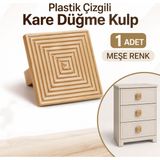 Badem10 Plastik Çizgili Kare Düğme Kulp 1 Adet Meşe Rengi Mobilya Dolap Çekmece Kapağı Kulpu