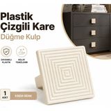 Badem10 Plastik Çizgili Kare Düğme Kulp 5 Adet Krem Renk Mobilya Dolap Çekmece Kapağı Kulpu Modern Tasarım - Kremsi Beyaz