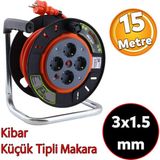 Badem10 Plastik Küçük Makaralı Seyyar Cca Kablo 4 Priz Monofaze Uzatma Kablosu 3x1.5 mm Ttr Kablo 15 Metre