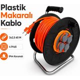 Badem10 Plastik Makaralı Kablo 3x2,5 mm 60 Metre Turuncu 4 Prizli Seyyar Uzatma Kablo Makarası - Turuncu - Siyah