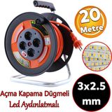 Badem10 Plastik Makaralı Seyyar Cca Kablo 4 Prizli Monofaze Uzatma Kablosu 3x2.5 mm Ttr Kablo 20 Metre