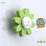 Badem10 Plastik Papatya Kulp 10 Adet Yeşil Mobilya Çoçuk Odası Kız Erkek Dolap Kapak Kulpu Çekmece Kulbu