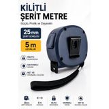 Badem10 Plastik Şerit Metre Antrasit 5 Metre 25 mm Kilitli Ölçüm Metresi Dayanıklı Ergonomik Tasarım