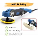 Badem10 Polisaj Makinesi Elektrikli Kablolu 180 mm 1400 W Far Parlatma Pasta Cila Kaporta 3000 Rpm Kömürlü