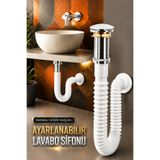 Badem10 Popup Seramik Bas Aç Lavabo Sifonu Beyaz Gider Hortumu Koku Önleyici Körüklü Boru Zamak Somunlu