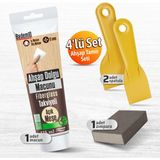Badem10 Pratik (4'LÜ) Ahşap Tamir Seti Açık Meşe Renk 125 ml Tamir Macunu + 2 Adet Spatula + Kübik Zımpara - 1 Adet