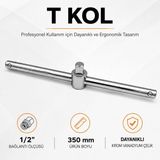 Badem10 Profesyonel T Kol Anahtar El Aleti 1/2 350 mm Lokma Aparatı Güçlü Çelik Gövde Dayanıklı Yapı - Krom