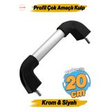 Badem10 Profil Boru 20 Cm Kulp Krom-siyah Çekme Kol Tutamağı Çanta Valiz Pencere Kapı Tutamak