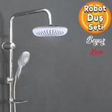 Badem10 Robot Tepe Duş Seti Takımı Shower Yağmurlama Kare Banyo Masaj Duş Başlığı Sistemi Beyaz Krom