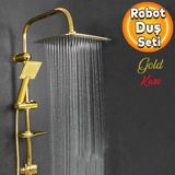 Badem10 Robot Tepe Duş Seti Takımı Shower Yağmurlama Kare Banyo Masaj Duş Başlığı Sistemi Gold - Krom