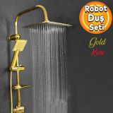 Badem10 Robot Tepe Duş Seti Takımı Shower Yağmurlama Kare Banyo Masaj Duş Başlığı Sistemi Gold