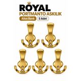 Badem10 ROYAL Altın Portmanto Askılık 5 Adet Duvar Askısı Modern Vestiyer Dolap Askısı Metal Tasarım