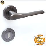 Badem10 Royal Füme Oda Kapı Kolu Sürgülü ve Çelik Kapı Kulpu Uyumlu Sağa ve Sola Uygun Kolları Daire Rozetli