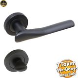 Badem10 Royal Mat Siyah Wc Banyo Kapı Kolu Daire Rozetli SürgülüKapı Kulpu Uyumlu Sağ Sol Uygun Kolları