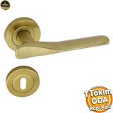 Badem10 Royal Titanyum Gold Oda Kapı Kolu Daire Rozetli Sürgülü ve Çelik Kapı Kulpu Uyumlu Sağ Sol Kolları - Altın