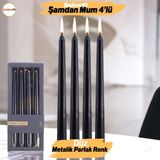 Badem10 Şamdan Mum 4'lü Metalik Boya Siyah Dekoratif Mumu Kandil Fitilli Mumluk Parlak Siyah 25 cm - 1 Adet