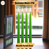 Badem10 Şamdan Mum 4'lü Metalik Boya Yeşil Dekoratif Mumu Kandil Fitilli Mumluk Parlak Yeşil 25 cm - 1 Adet