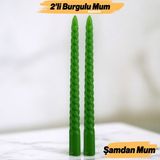 Badem10 Şamdan Mum Burgulu 2'li Yeşil Dekoratif Mumu Kandil Hediyelik Fitilli Mumluk 25 cm - Fıstık Yeşili - 1 Adet