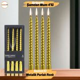 Badem10 Şamdan Mum Burgulu 4'lü Metalik Boya Altın Gold Dekoratif Mumu Kandil Fitilli Mumluk 25 cm - 1 Adet