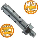 Badem10 Saplamalı Gömlek Çelik Dübel M12x75 mm Raf Montaj Bağlantı Zemin Monte Tavan Beton Asma Aparat