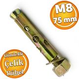 Badem10 Saplamalı Gömlek Çelik Dübel M8x75 mm Raf Montaj Bağlantı Zemin Monte Tavan Beton Asma Aparat