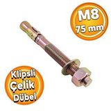 Badem10 Saplamalı Klipsli Çelik Dübel M8x75 mm Raf Montaj Bağlantı Zemin Monte Tavan Beton Asma Aparat