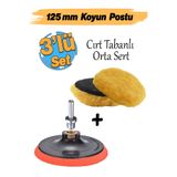 Badem10 Sarı Renk (3'lü Set) Orta Sert Koyun Kuzu Postu Pedi Ø 125 mm Pasta Cila Polisaj Cırt Taban + M14