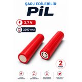Badem10 Şarj Edilebilir Li-Ion Pil 2 Adet 3,7V 2200 Mah Kırmızı Yüksek Kapasiteli Uzun Ömürlü
