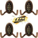 Badem10 Seçil Vestiyer Duvar Askısı Dolap Elbise Askılığı Antik Askı (4 ADET) - Kahverengi