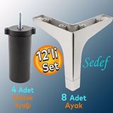 Badem10 Sedef 12'li Set Lüks Mobilya Kanepe Sehpa Tv Ünitesi Koltuk Destek Ayağı 12 Cm Krom Baza Ayak
