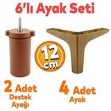 Badem10 Sedef 6'lı Set Mobilya TV Ünitesi Çekyat Koltuk Kanepe Destek Ayağı 12 cm Koyu Ceviz Baza Ayak