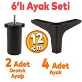 Badem10 Sedef 6'lı Set Mobilya TV Ünitesi Çekyat Koltuk Kanepe Destek Ayağı 12 cm Siyah Baza Ayak M8 Destek