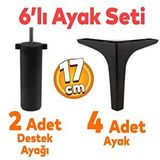 Badem10 Sedef 6'lı Set Mobilya TV Ünitesi Çekyat Koltuk Kanepe Destek Ayağı 17 cm Siyah Baza Ayak M8 Destek