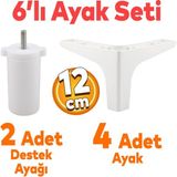 Badem10 Sedef 6'lı Set Mobilya Tv Ünitesi Çekyat Koltuk Kanepe Destek Yükseltici Ayağı 12 cm Beyaz Baza Ayakları M8 Destek
