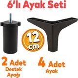 Badem10 Sedef 6'lı Set Mobilya Tv Ünitesi Çekyat Koltuk Kanepe Destek Yükseltici Ayağı 12 cm Siyah Baza Ayakları M8 Destek