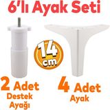 Badem10 Sedef 6'lı Set Mobilya Tv Ünitesi Çekyat Koltuk Kanepe Destek Yükseltici Ayağı 14 cm Beyaz Baza Ayakları M8