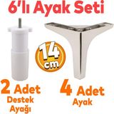 Badem10 Sedef 6'lı Set Mobilya Tv Ünitesi Çekyat Koltuk Kanepe Destek Yükseltici Ayağı 14 cm Krom Baza Ayakları M8 Destek