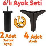Badem10 Sedef 6'lı Set Mobilya Tv Ünitesi Çekyat Koltuk Kanepe Destek Yükseltici Ayağı 14 cm Siyah Baza Ayakları M8 Destek