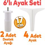Badem10 Sedef 6'lı Set Mobilya Tv Ünitesi Çekyat Koltuk Kanepe Destek Yükseltici Ayağı 17 cm Beyaz Baza Ayakları M8 Destek