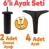 Badem10 Sedef 6'lı Set Mobilya Tv Ünitesi Çekyat Koltuk Kanepe Destek Yükseltici Ayağı 17 cm Siyah Baza Ayakları M8 Destek