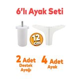 Badem10 Sedef 6'lı Set Mobilya Tv Ünitesi Koltuk Kanepe Destek Ayağı 12 Cm Beyaz Baza Ayakları M8 Destek