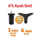 Badem10 Sedef 6'lı Set Mobilya Tv Ünitesi Koltuk Kanepe Destek Ayağı 12 Cm Siyah Baza Ayakları M8 Destek