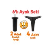 Badem10 Sedef 6'lı Set Mobilya Tv Ünitesi Konsol Koltuk Kanepe Destek Ayağı 17 Cm Siyah Ayakları M8 Destek