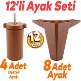 Badem10 Sedir 12'li Set Mobilya Koltuk Kanepe Baza Tv Ünitesi Çekyat Destek Ayağı 12 Cm Kahverengi Ayakları